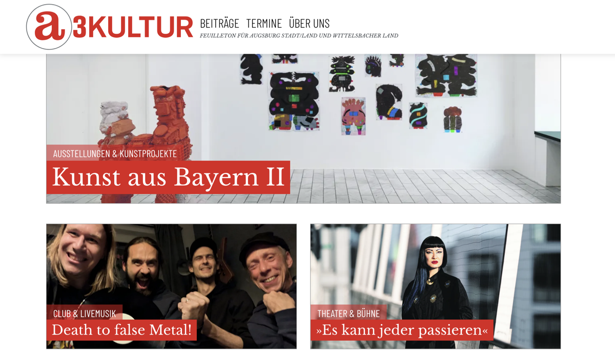 Screenshot der a3kultur-Plattform