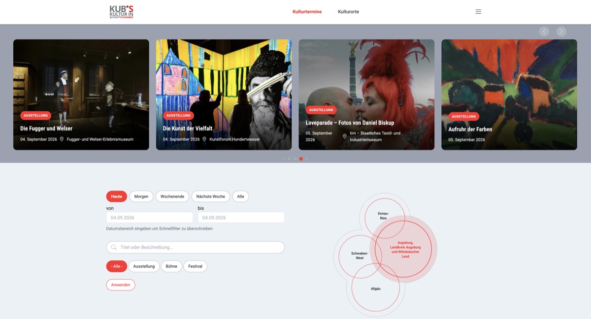 Screenshot der KUBS-Plattform Kultur in Bayern